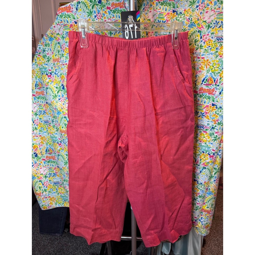 176 Ivy Pink 100% Linen Cropped Pants Elastic Waist Made‎ in USA Small 2678-06